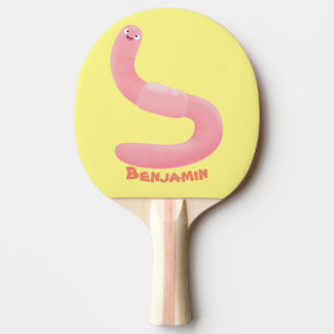 Raquete De Ping Pong Cartoon de minhoca rosa-branca