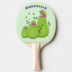 Raquete De Ping Pong Cartoon de plantas carnívoras verdes e engraçadas