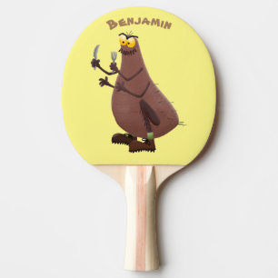 Raquete De Ping Pong Cartoon feio e faminto