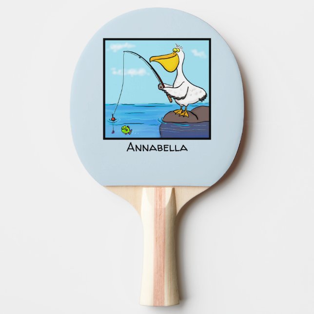Raquete De Ping Pong Cartoon pelicano de pesca engraçado (Frente)