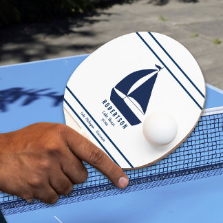 Raquete De Ping Pong Casa de Lago com Nome de Família Náutico Azul Mari
