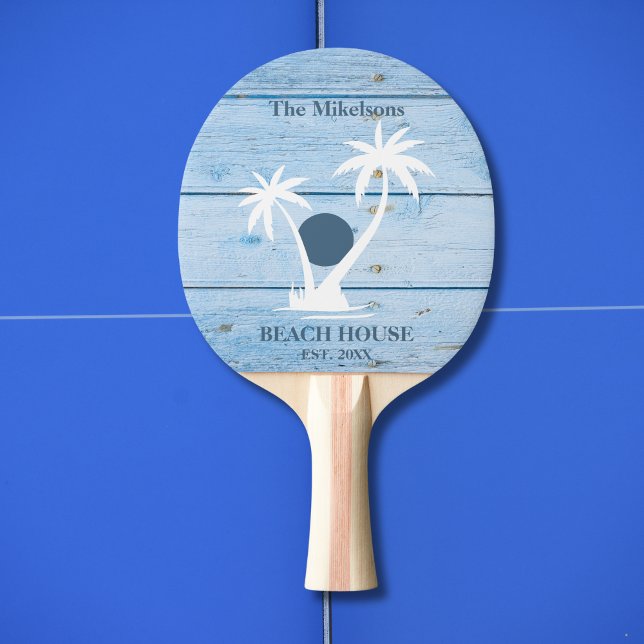 Raquete De Ping Pong Casa de praia de madeira azul-marítima personaliza (Criador carregado)