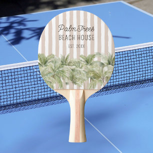 Raquete De Ping Pong Casa de Praia Listras Bege Palmeiras Tropicais