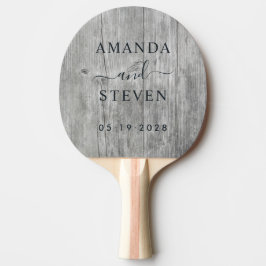 Raquete De Ping Pong Casal de Madeira Cinza com Data de Casamento
