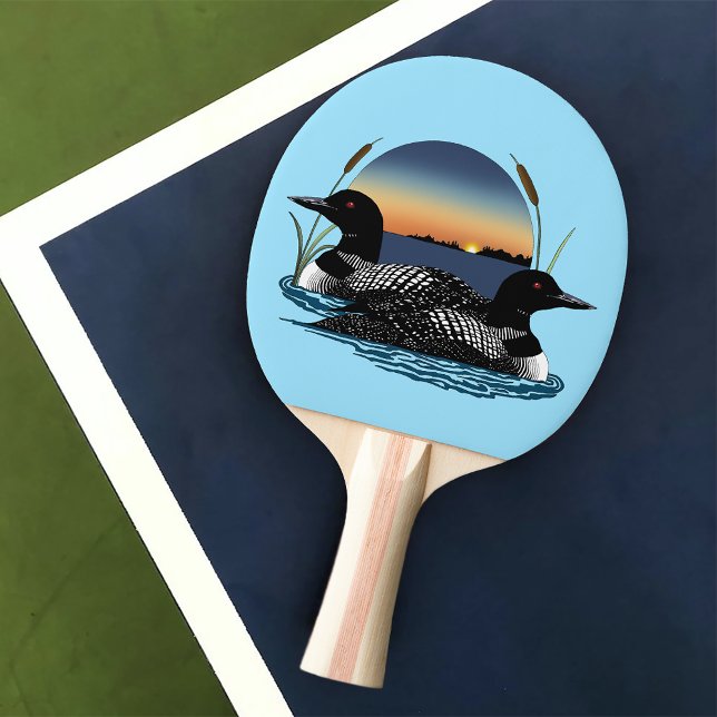 Raquete De Ping Pong Casal de mergulhões Azul Crepúsculo Vida Selvagem  (Criador carregado)