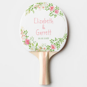 Raquete De Ping Pong Casamento de Florais de Verão Branco Rosa