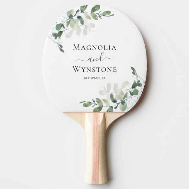 Raquete De Ping Pong Casamento Eucalyptus Greenery Monograma (Frente)