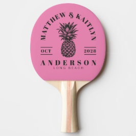 Raquete De Ping Pong Casamento Tropical de Abacaxi Rosa e Preto