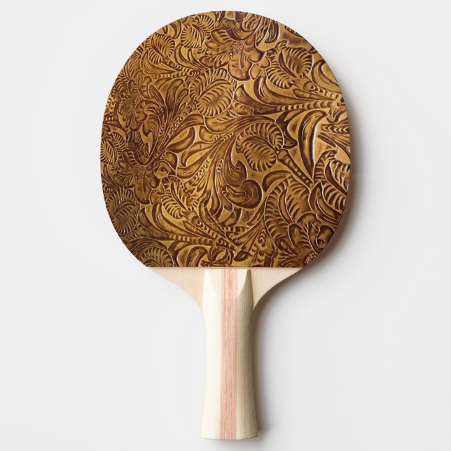 Raquete De Ping Pong Castanho Arrancado com Couro Faux (Frente)