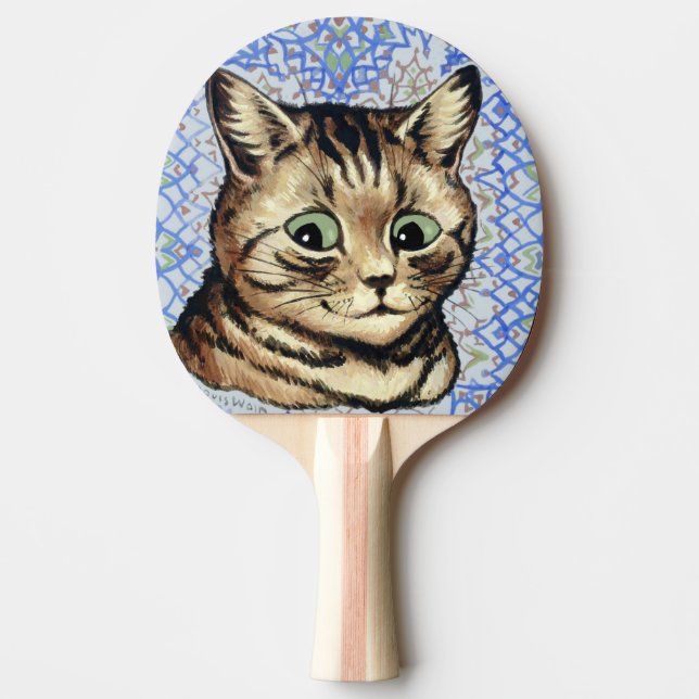 Raquete De Ping Pong Cat head drawing by Louis Wain  (Frente)