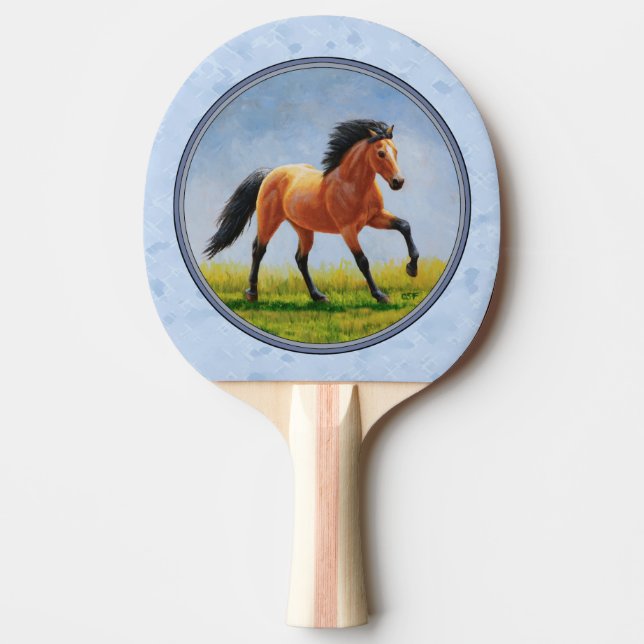 Raquete De Ping Pong Cavalo de Pele Escória Azul Claro (Frente)
