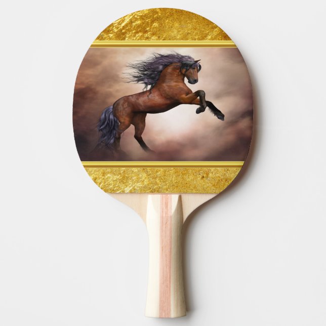 Raquete De Ping Pong Cavalo marrom do frisão que eleva acima de dois (Frente)
