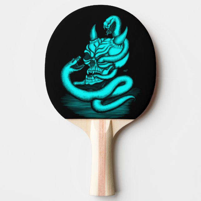 Raquete De Ping Pong Caveira - Cabeça Diabo com Cobra (Frente)