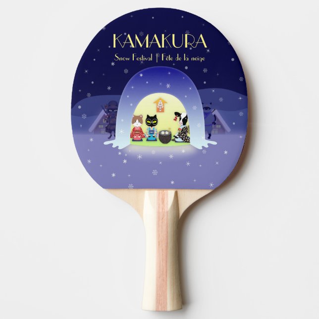 Raquete De Ping Pong Celebração de Neve de Edo-Neko (Frente)