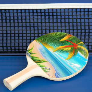 Raquete De Ping Pong Cena de Árvore de Palma de praia tropical