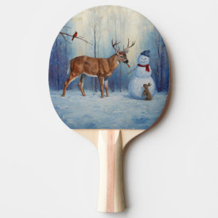 Raquete De Ping Pong Cena de Férias de Inverno Deer e Happy Snowman