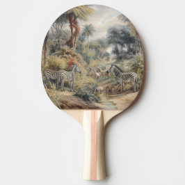Raquete De Ping Pong Cenário botânico de zebras e leões em oásis