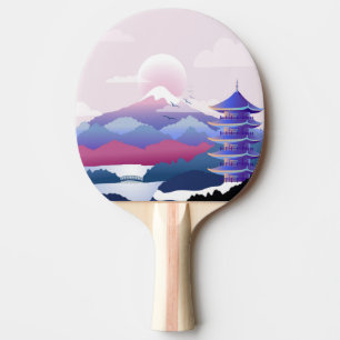 Raquete De Ping Pong Cenário de Templo Pacífico no amanhecer