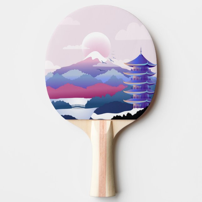 Raquete De Ping Pong Cenário de Templo Pacífico no amanhecer (Frente)