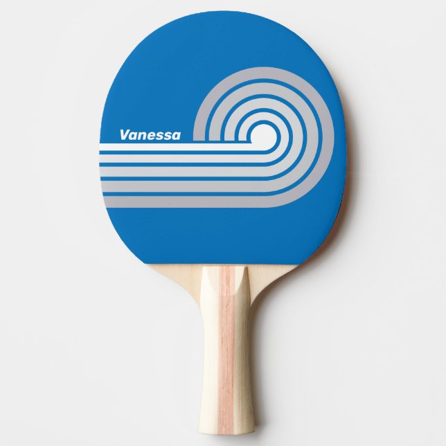 Raquete De Ping Pong Céu Azul Nublado Ondas com Nome (Frente)
