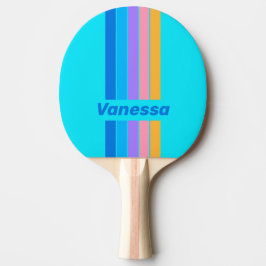 Raquete De Ping Pong Céu Oceânico Neon dos Anos 80 com Listras e Nome