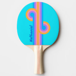 Raquete De Ping Pong Céu Oceânico Neon dos Anos 80 com Nome