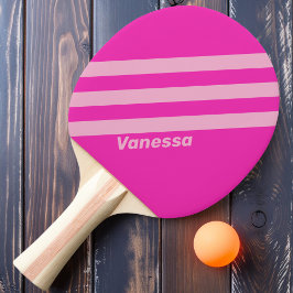 Raquete De Ping Pong Céu Rosa Retro Três Listras com Nome