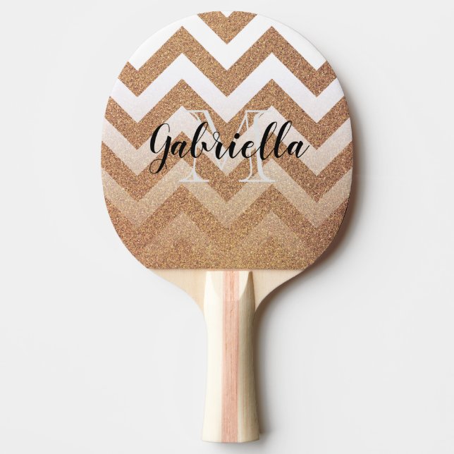 Raquete De Ping Pong Cevrons da Glitter do ouro (Frente)
