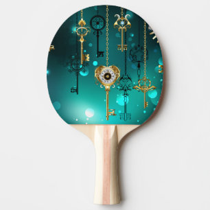 Raquete De Ping Pong Chaves de Esqueleto Anticas em Fundo Verde
