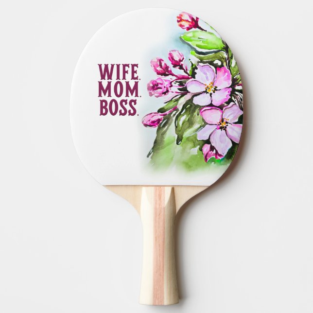 Raquete De Ping Pong Chefe Mãe Esposa, Flores Rosa (Frente)