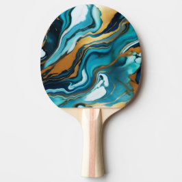 Raquete De Ping Pong Chic Elegante azul esverdeado dourado Faux Marble