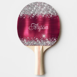 Raquete De Ping Pong Chic Glittery Burgundy Glam Name