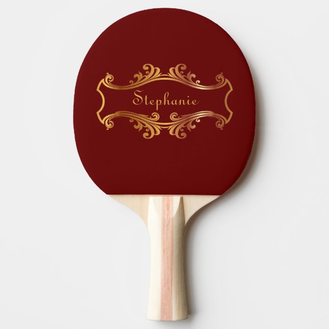 Raquete De Ping Pong Chic Personalizada Dourada da Borgonha Vermelha El (Frente)