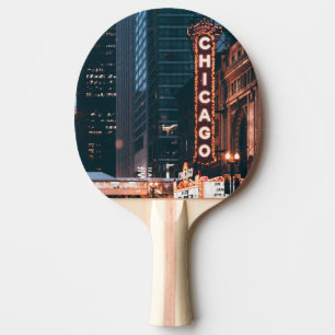 Raquete De Ping Pong Chicago - Símbolo Neon Illinois à noite
