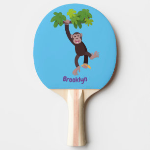 Raquete De Ping Pong Chimpanzé bonito na selva pendurada em desenho ani