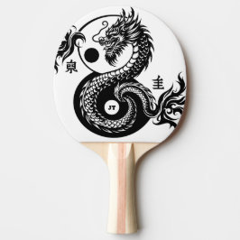 Raquete De Ping Pong Chinese Dragon in Black and White Personalized