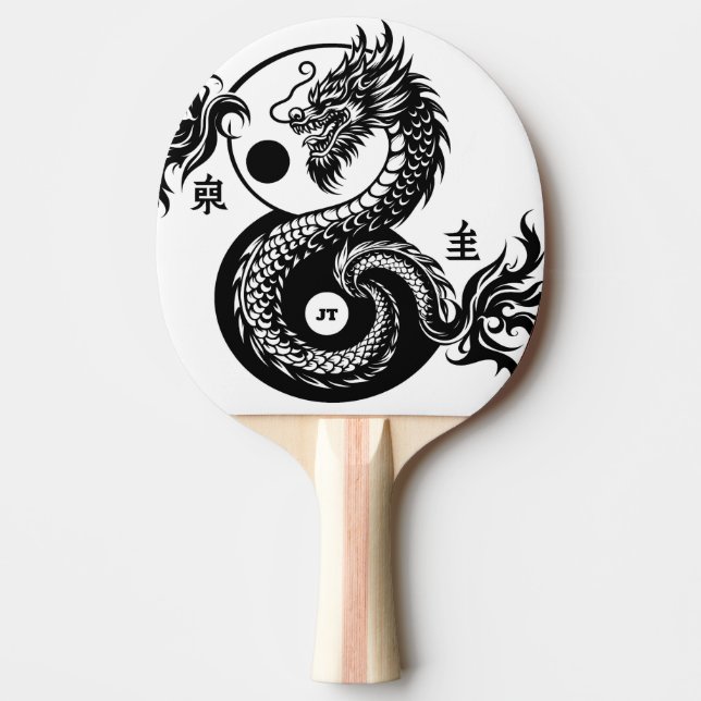 Raquete De Ping Pong Chinese Dragon in Black and White Personalized (Frente)