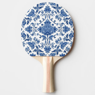 Raquete De Ping Pong Chinoiserie Floral Azul Aquarela Branca
