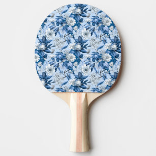 Raquete De Ping Pong Chinoserie azul e branca Design 3
