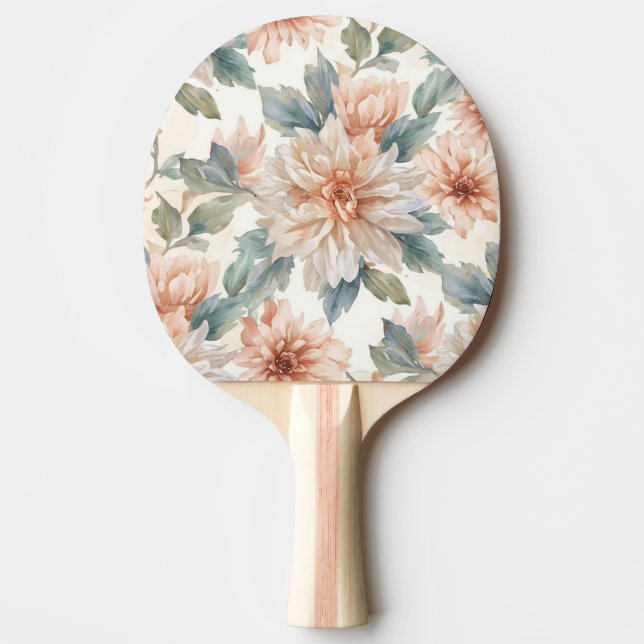 Raquete De Ping Pong Chrysanthemum Flowers Watercolor Botanical Pattern (Frente)