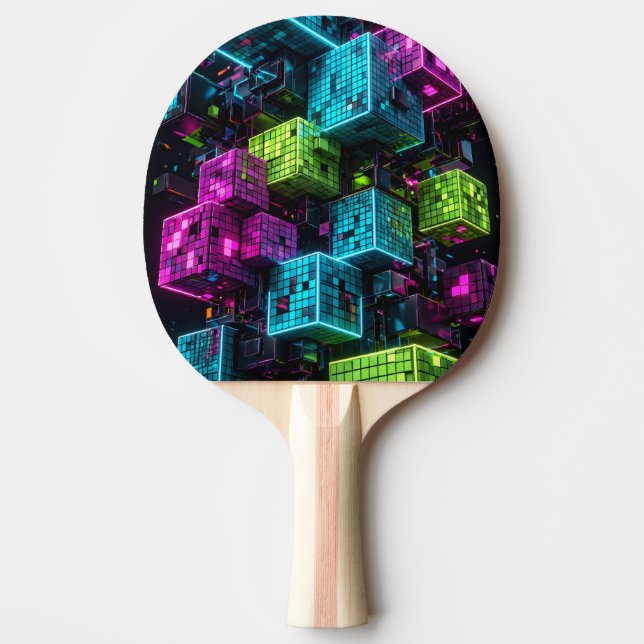 Raquete De Ping Pong Ciano Magenta Lime Cyberpunk | Extremamente 3D (Frente)
