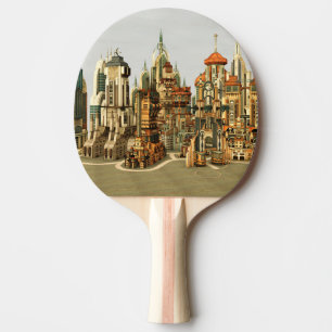 Raquete De Ping Pong Cidade de Fantasia Futurista Arte de Horizonte de 