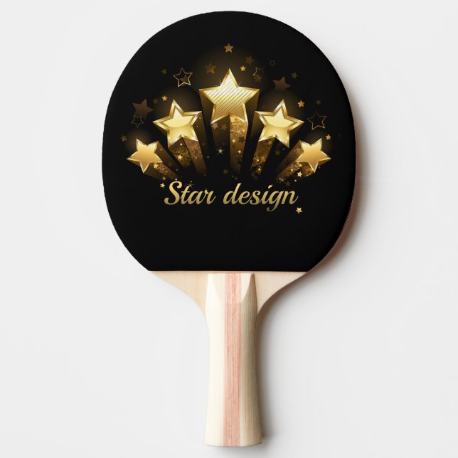 Raquete De Ping Pong Cinco estrelas douradas a preto (Frente)