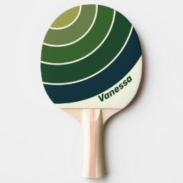 Raquete De Ping Pong Cinco Listras em Círculo Verde Retro com Nome