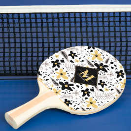 Raquete De Ping Pong Cinza Amarelo-abstrato preto Monograma de 