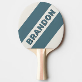 Raquete De Ping Pong Cinza Ardósia Retro Três Listras Negritas com Nome