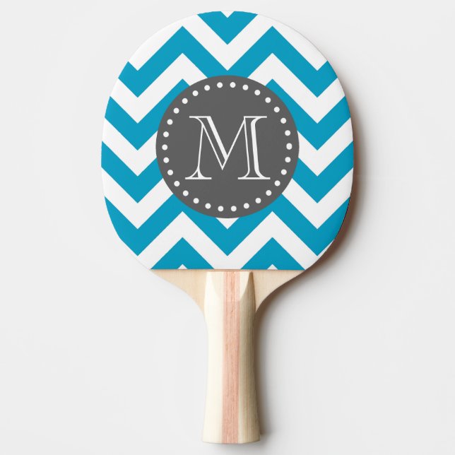 Raquete De Ping Pong Cinza branca azul Zigzag Chevron Monograma (Frente)