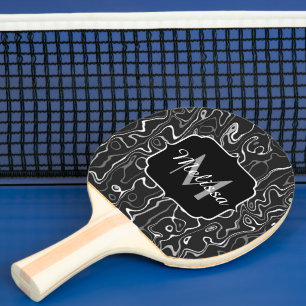 Raquete De Ping Pong Cinza branca preta damascus abstrato swirls Monogr