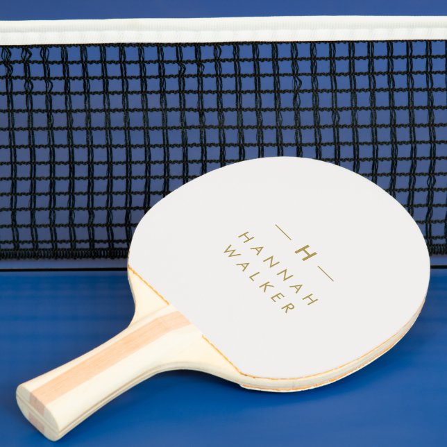 Raquete De Ping Pong Cinza Dourada monograma | Moderno Elegante Minimal (Insitu)