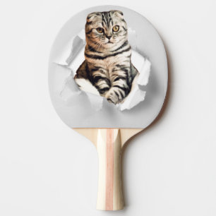 Raquete De Ping Pong Cinza Engraçada Gato Povoando através da Ilusão do